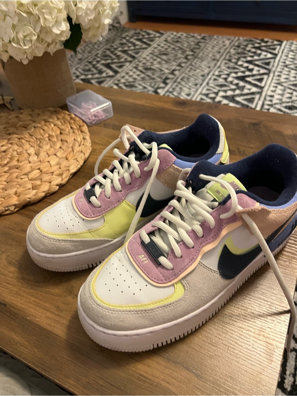 Nike Air Force 1 Low — White, Navy, Pink & Yellow Accent